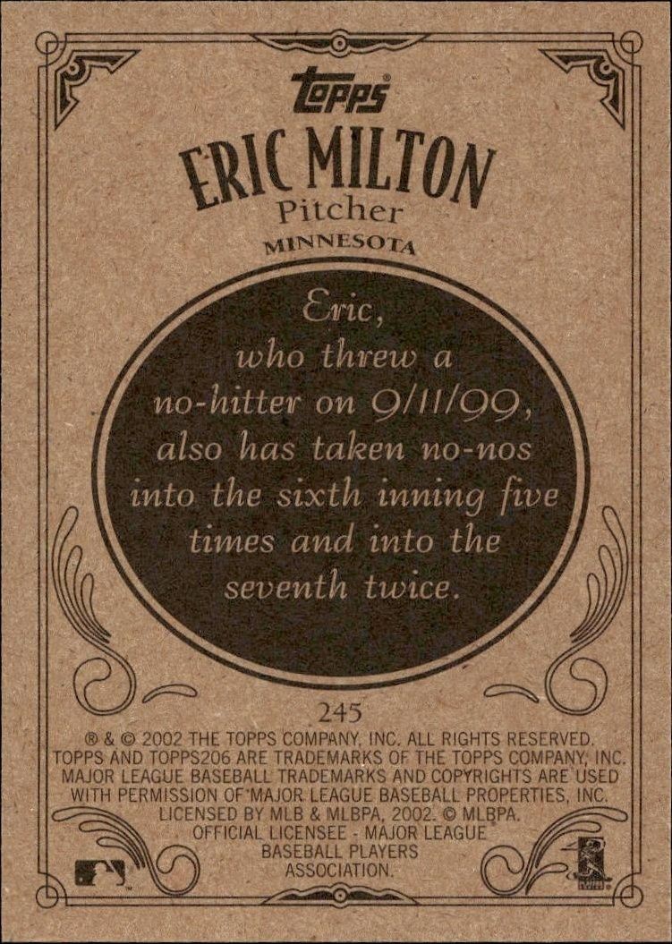 2002 Topps 206 Eric Milton #245 baseball trading card back