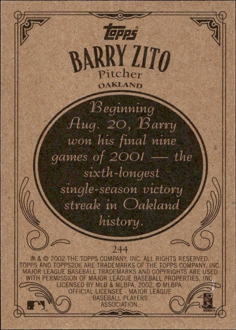 2002 Topps 206 Barry Zito #244 baseball trading card back