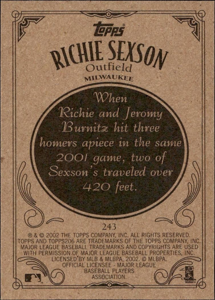 2002 Topps 206 Richie Sexson #243 baseball trading card back
