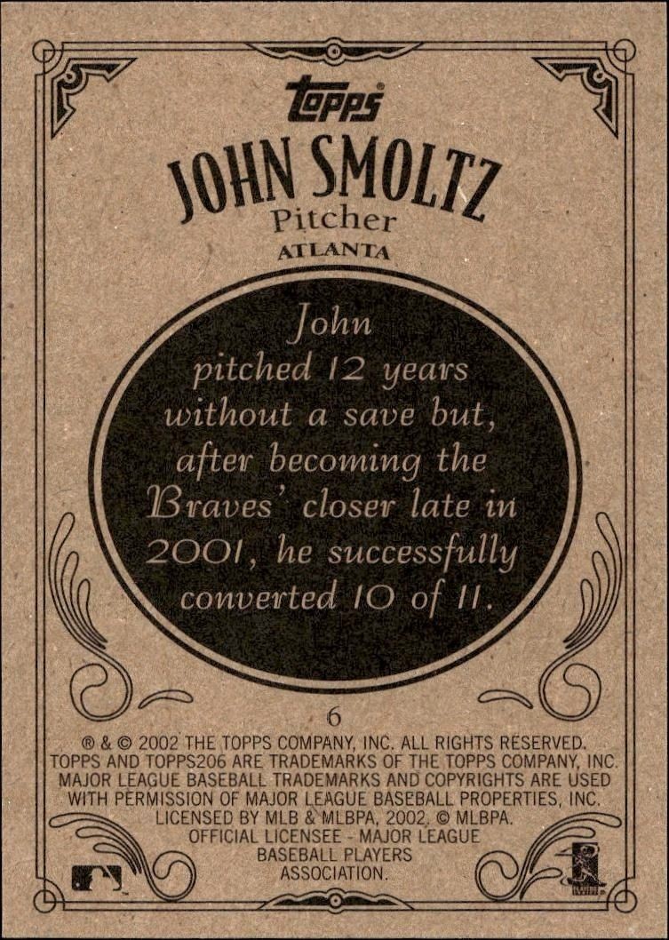 2002 Topps 206 John Smoltz #6 baseball trading card back