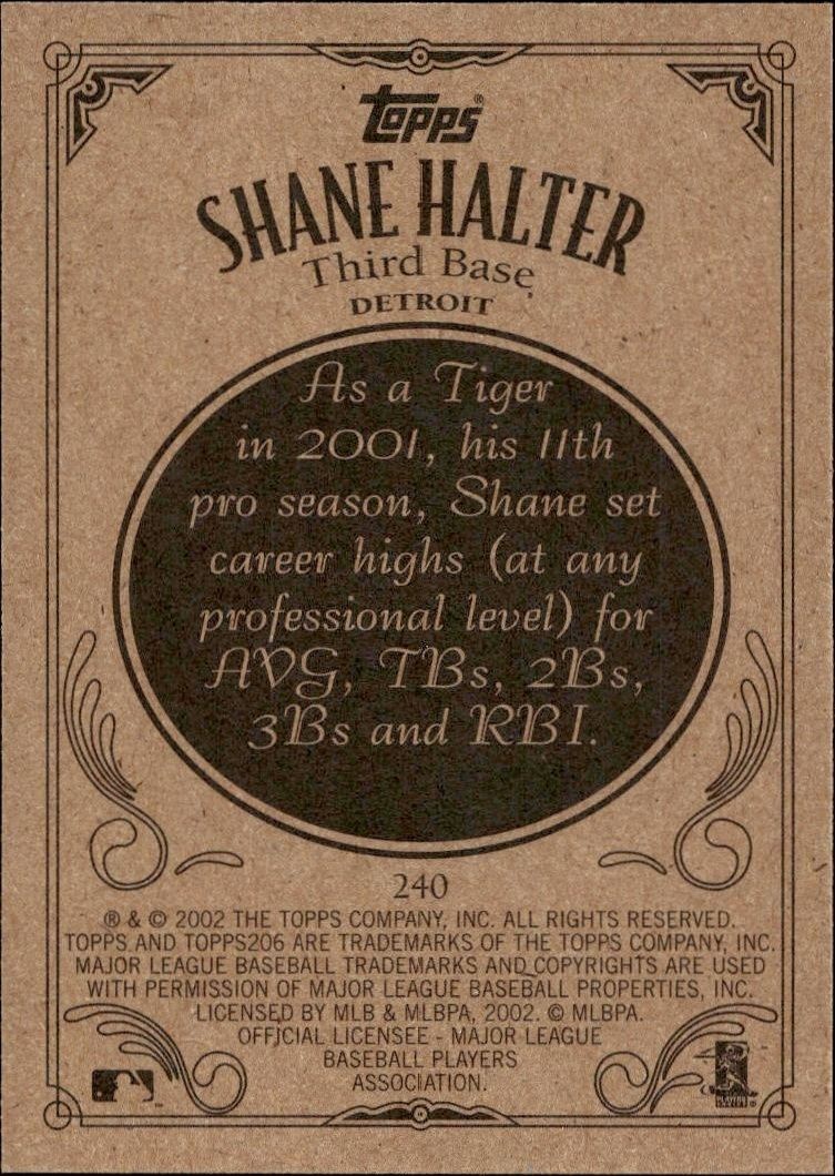 2002 Topps 206 Shane Halter #240 baseball trading card back