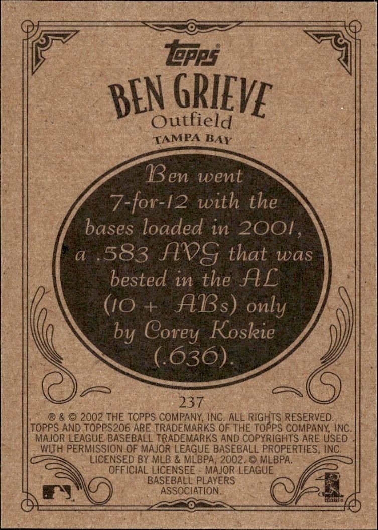 2002 Topps 206 Ben Grieve #237 baseball trading card back