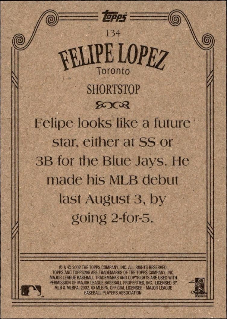 2002 Topps 206 Felipe Lopez #134 baseball trading card back