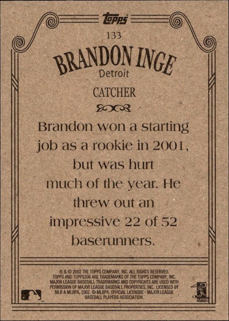2002 Topps 206 Brandon Inge #133 baseball trading card back