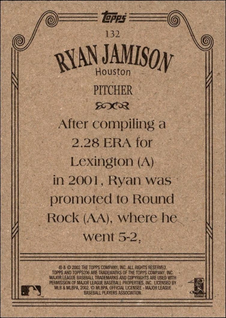 2002 Topps 206 Ryan Jamison #132 baseball trading card back