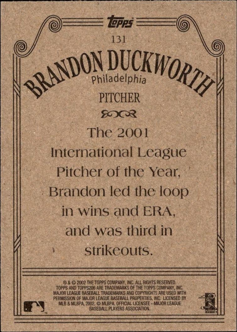 2002 Topps 206 Brandon Duckworth #131 baseball trading card back