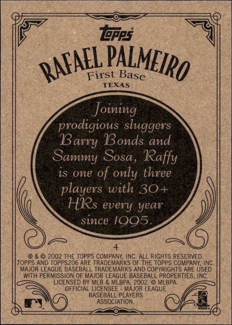 2002 Topps 206 Rafael Palmeiro #4 baseball trading card back