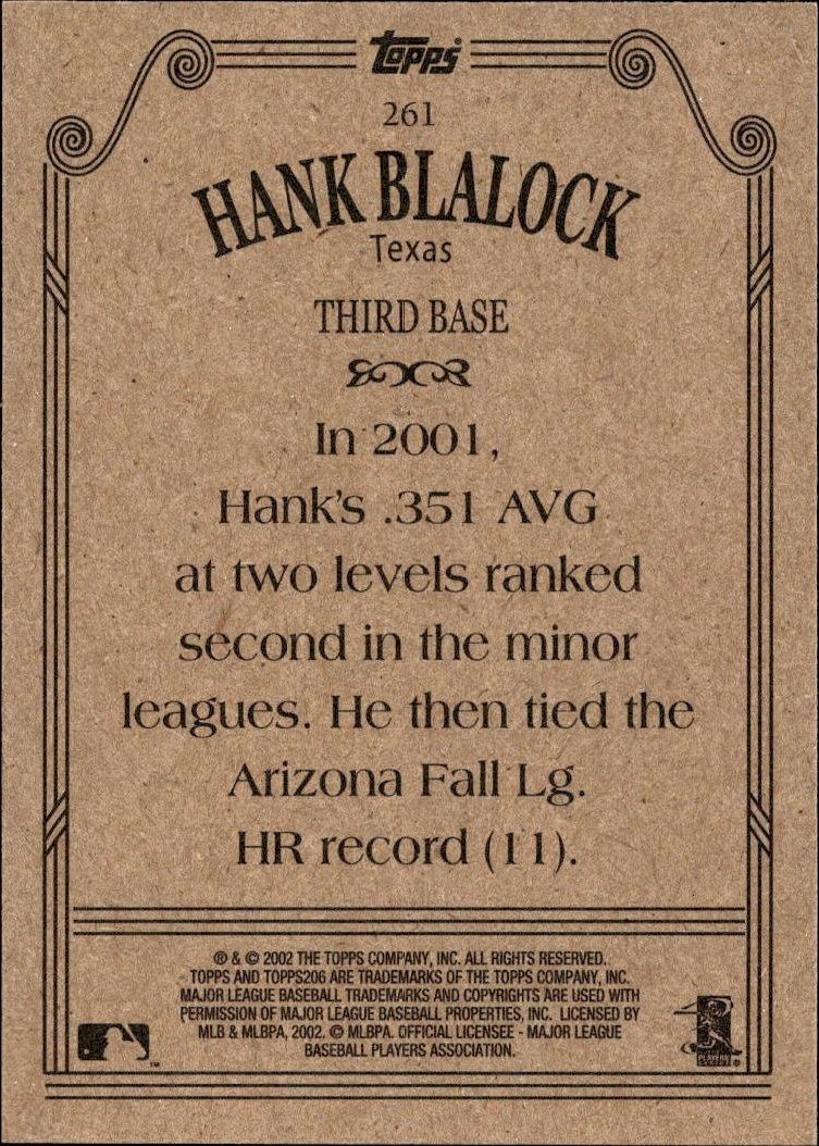 2002 Topps 206 Hank Blalock #261 baseball trading card back