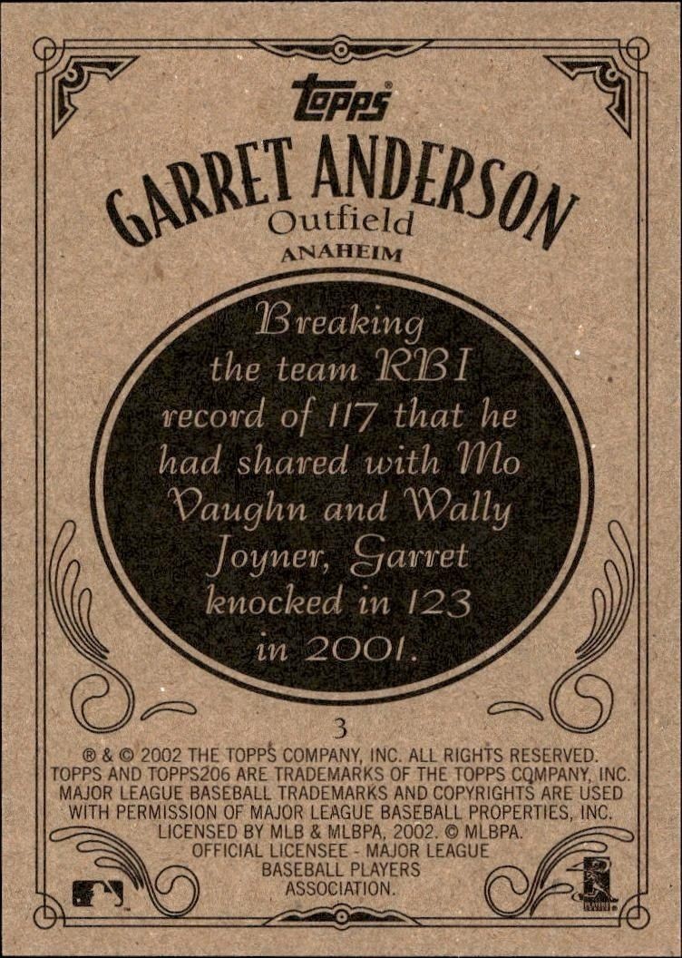 2002 Topps 206 Garret Anderson #3 baseball trading card back