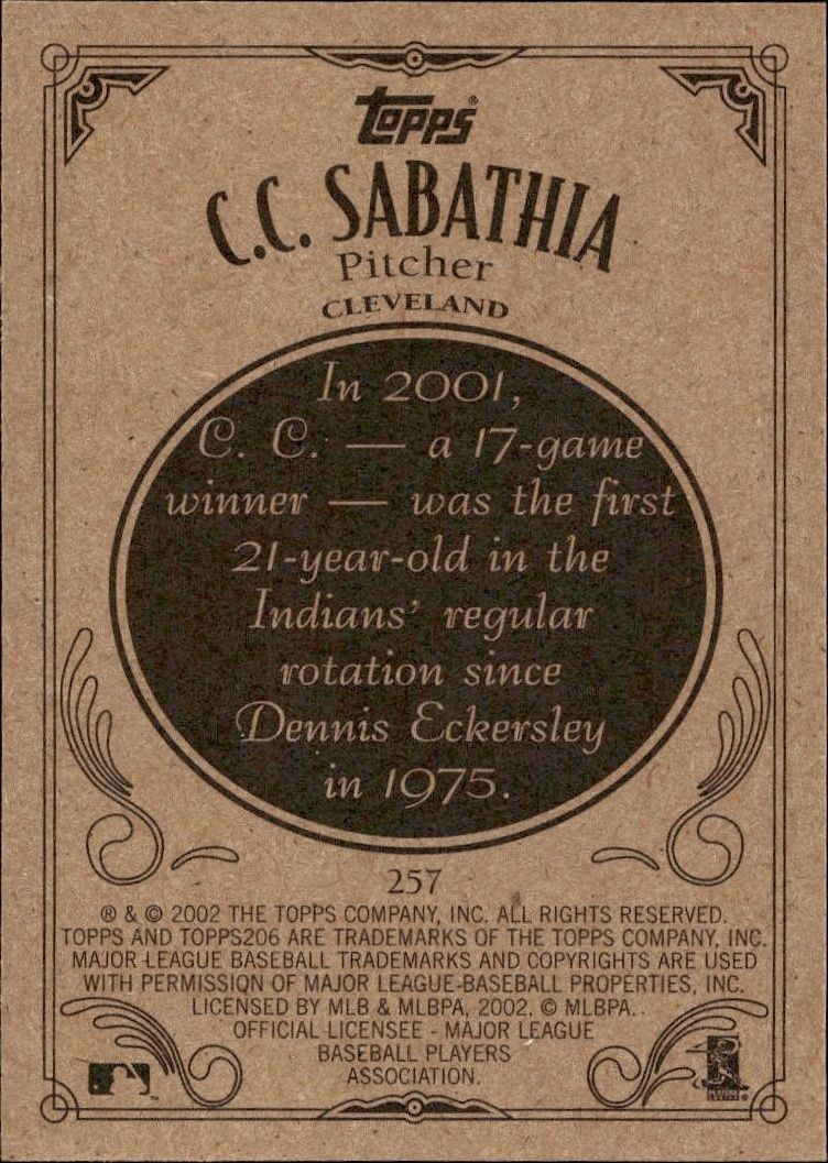 2002 Topps 206 CC Sabathia #257 baseball trading card back