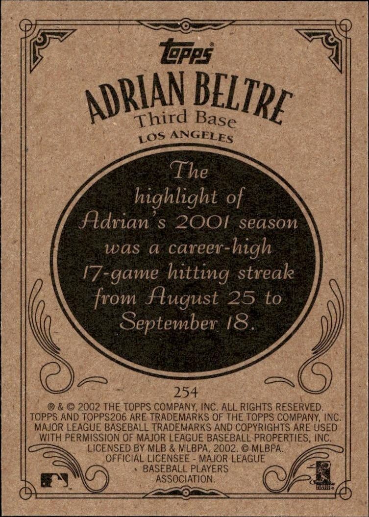 2002 Topps 206 Adrian Beltre #254 baseball trading card back