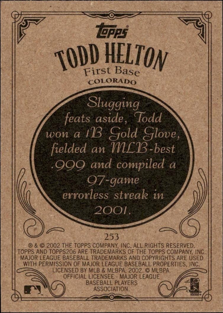 2002 Topps 206 Todd Helton #253 baseball trading card back