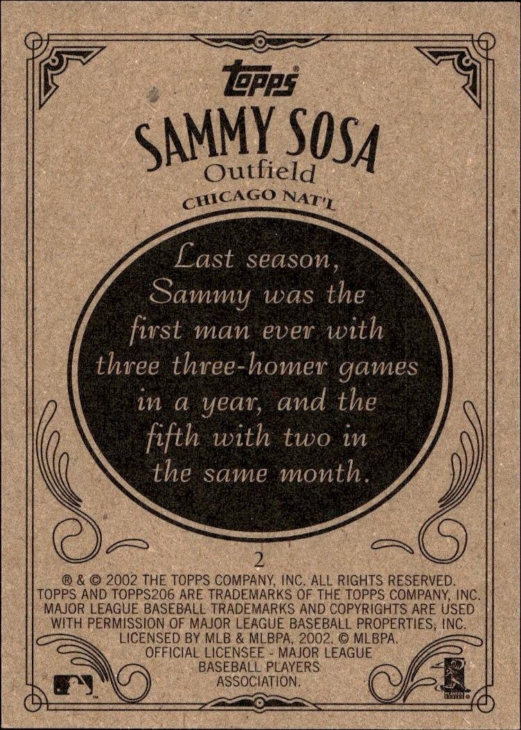 2002 Topps 206 Sammy Sosa #2 baseball trading card back