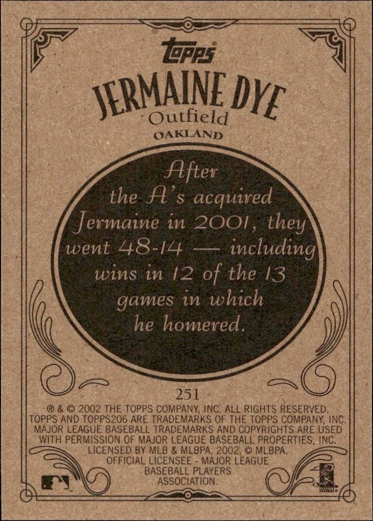 2002 Topps 206 Jermaine Dye #251 baseball trading card back