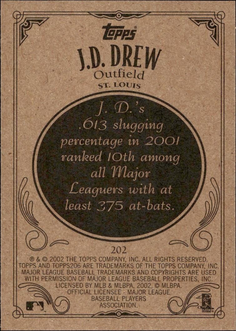 2002 Topps 206 J.D. Drew #202 baseball trading card back