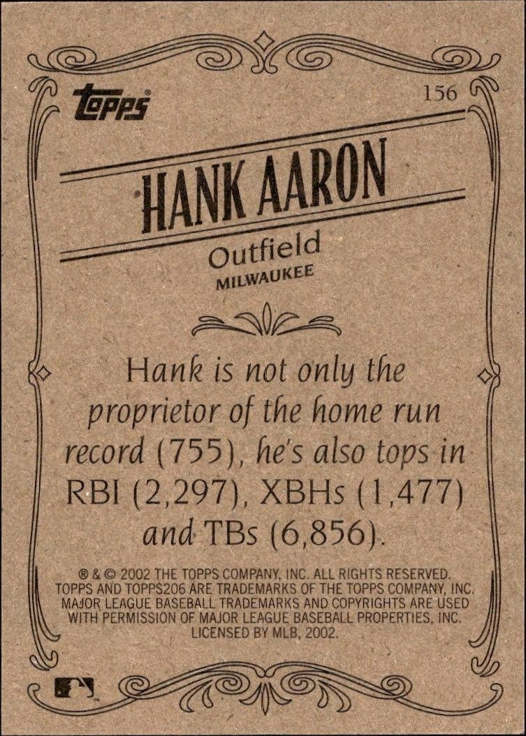 2002 Topps 206 Hank Aaron #156 baseball trading card back