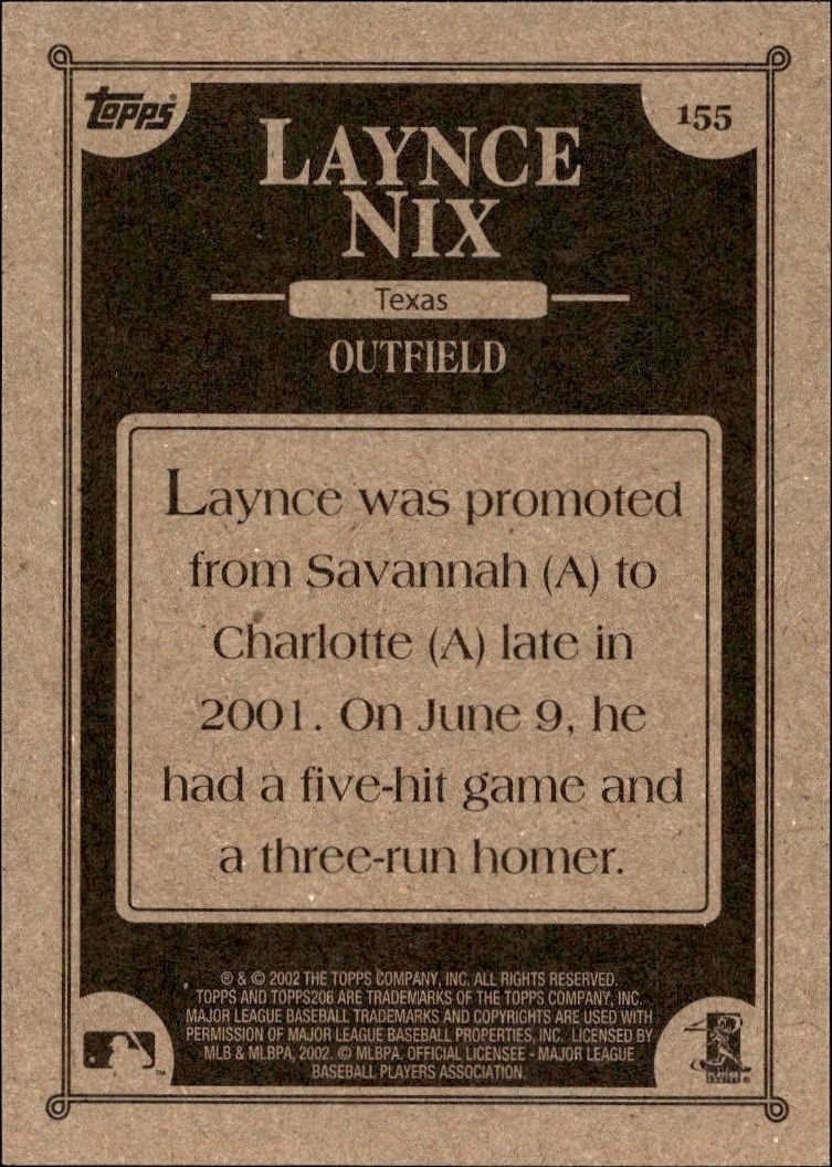 2002 Topps 206 Laynce Nix #155 baseball trading card back