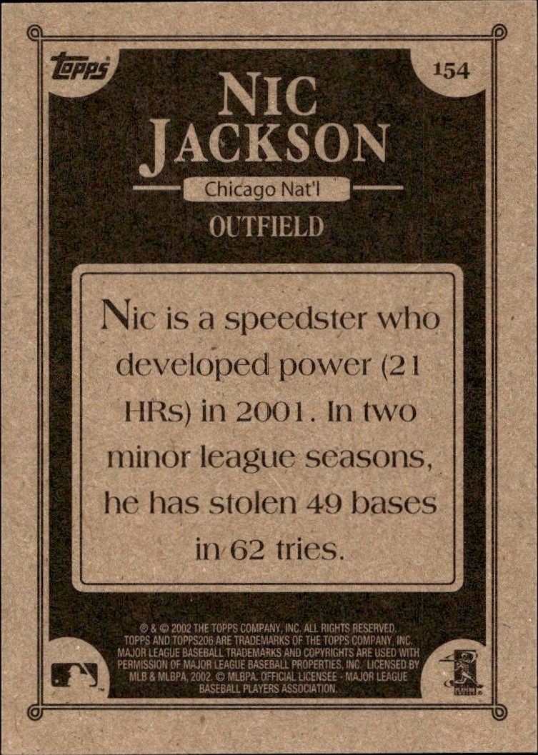 2002 Topps 206 Nic Jackson #154 baseball trading card back