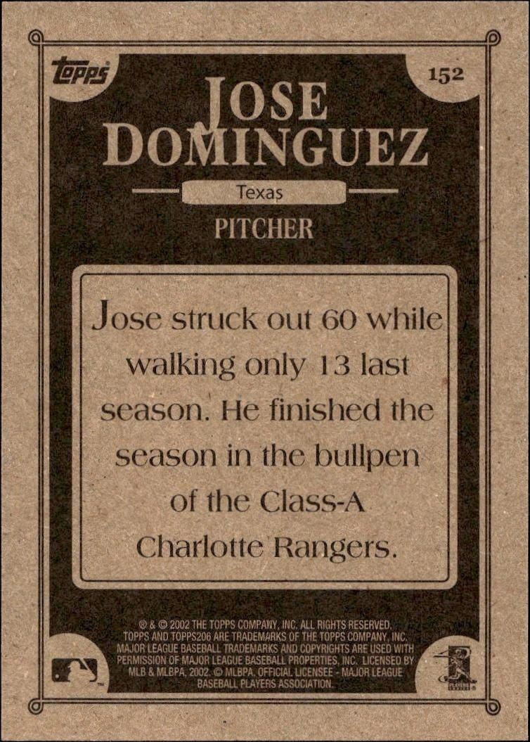 2002 Topps 206 Juan Dominguez #152 baseball trading card back