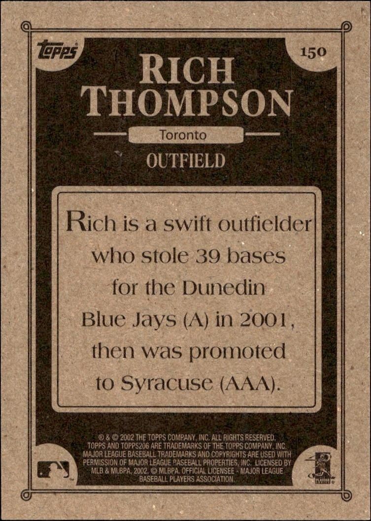 2002 Topps 206 Rich Thompson #150 baseball trading card back