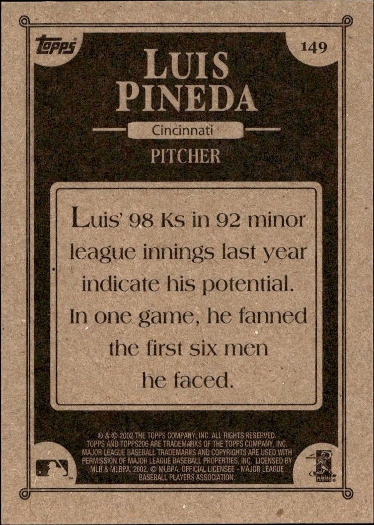 2002 Topps 206 Luis Pineda #149 baseball trading card back