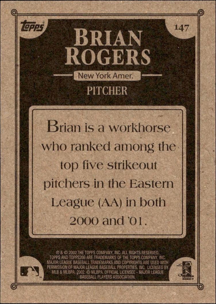 2002 Topps 206 Brian Rogers #147 baseball trading card back