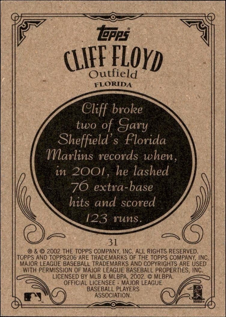 2002 Topps 206 Cliff Floyd #31 baseball trading card back