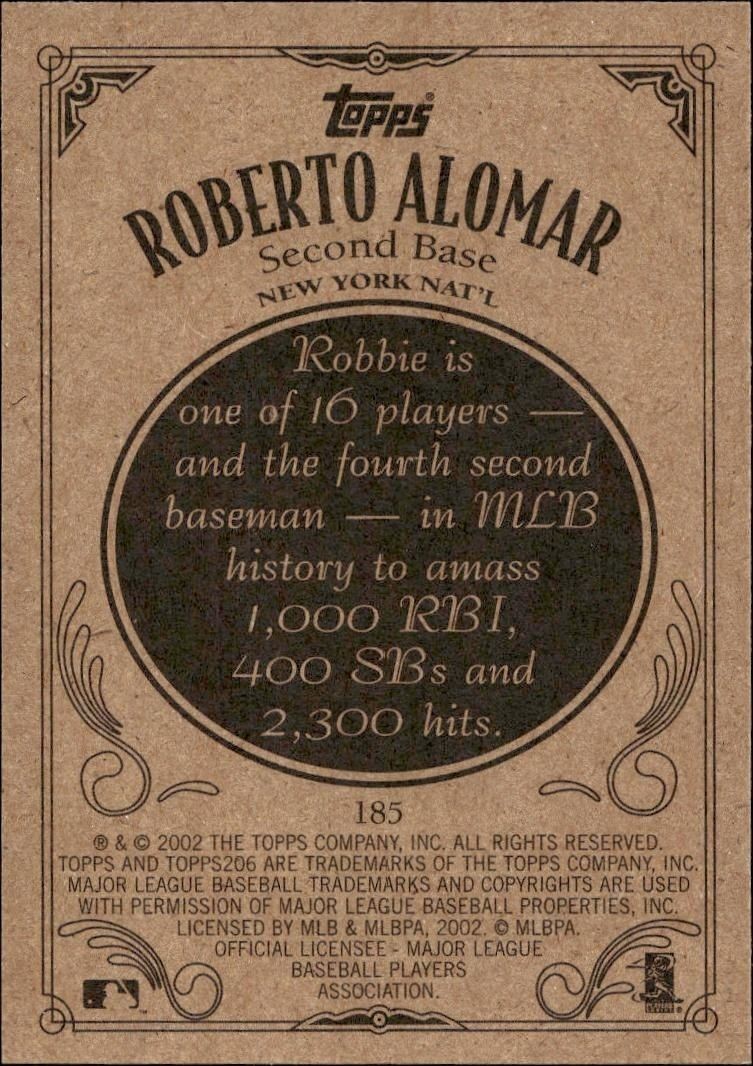 2002 Topps 206 Roberto Alomar #185 baseball trading card back
