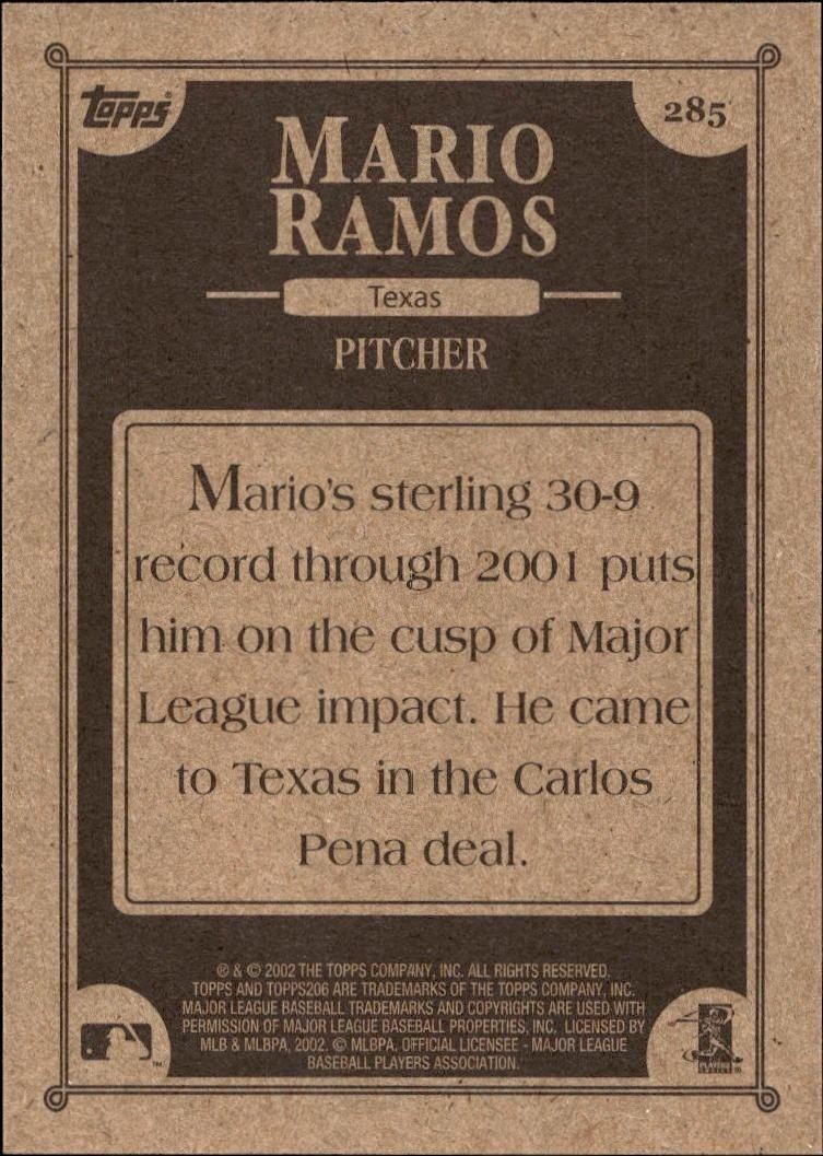 2002 Topps 206 Mario Ramos #285 baseball trading card back