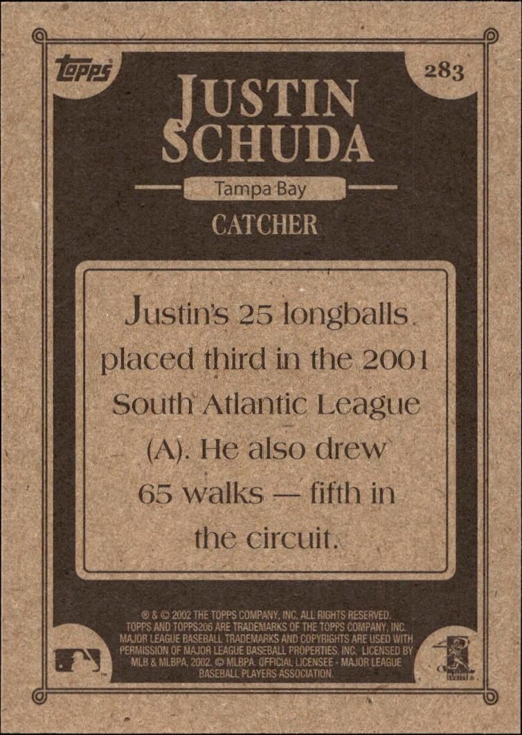 2002 Topps 206 Justin Schuda #283 baseball trading card back