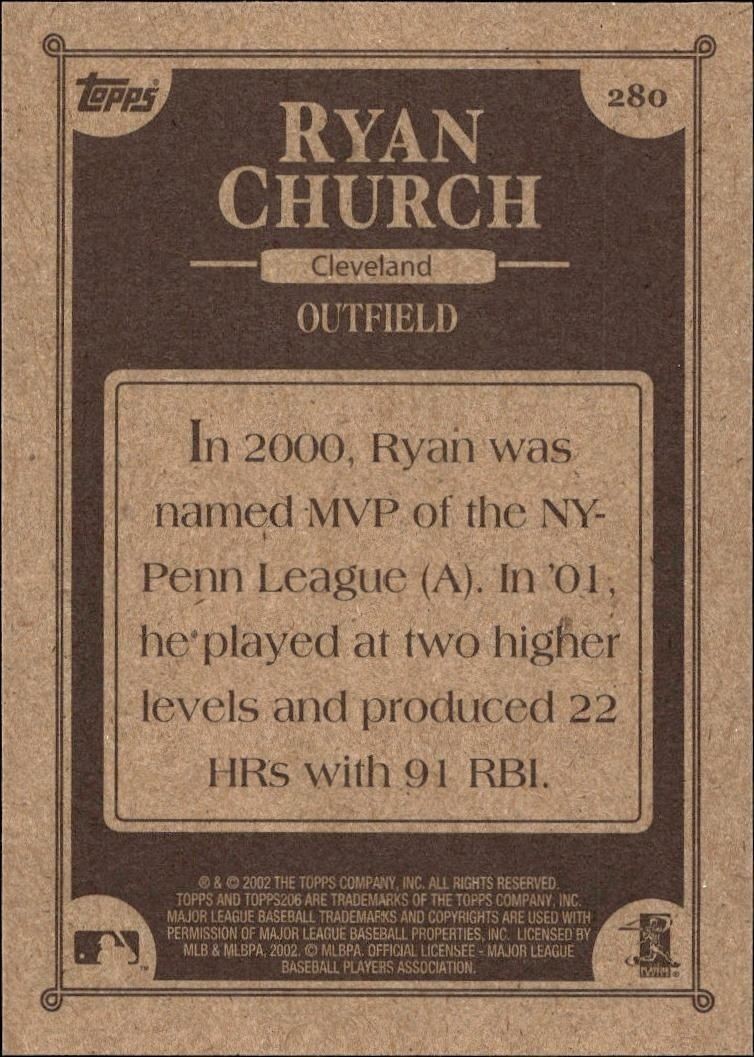 2002 Topps 206 Ryan Church #280 baseball trading card back