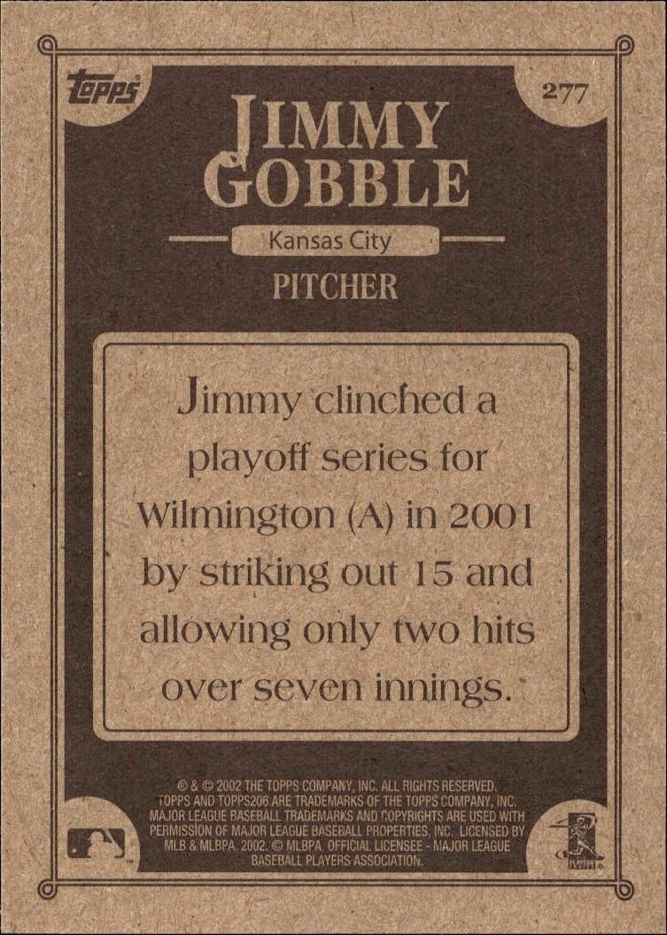 2002 Topps 206 Jimmy Gobble #277 baseball trading card back