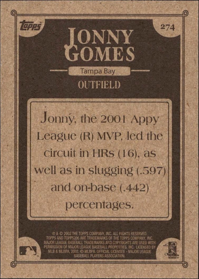 2002 Topps 206 Jonny Gomes #274 baseball trading card back