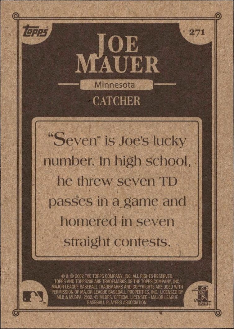 2002 Topps 206 Joe Mauer #271 baseball trading card back