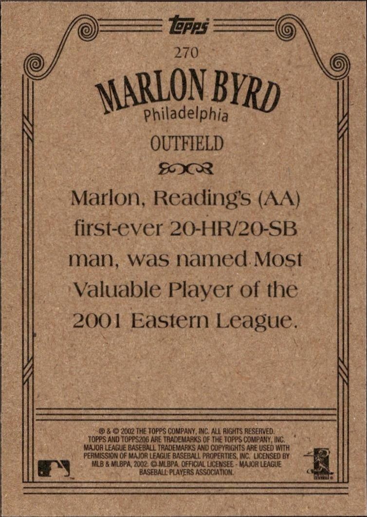2002 Topps 206 Marlon Byrd #270 baseball trading card back