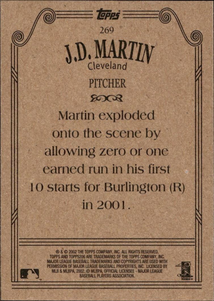 2002 Topps 206 J.D. Martin #269 baseball trading card back