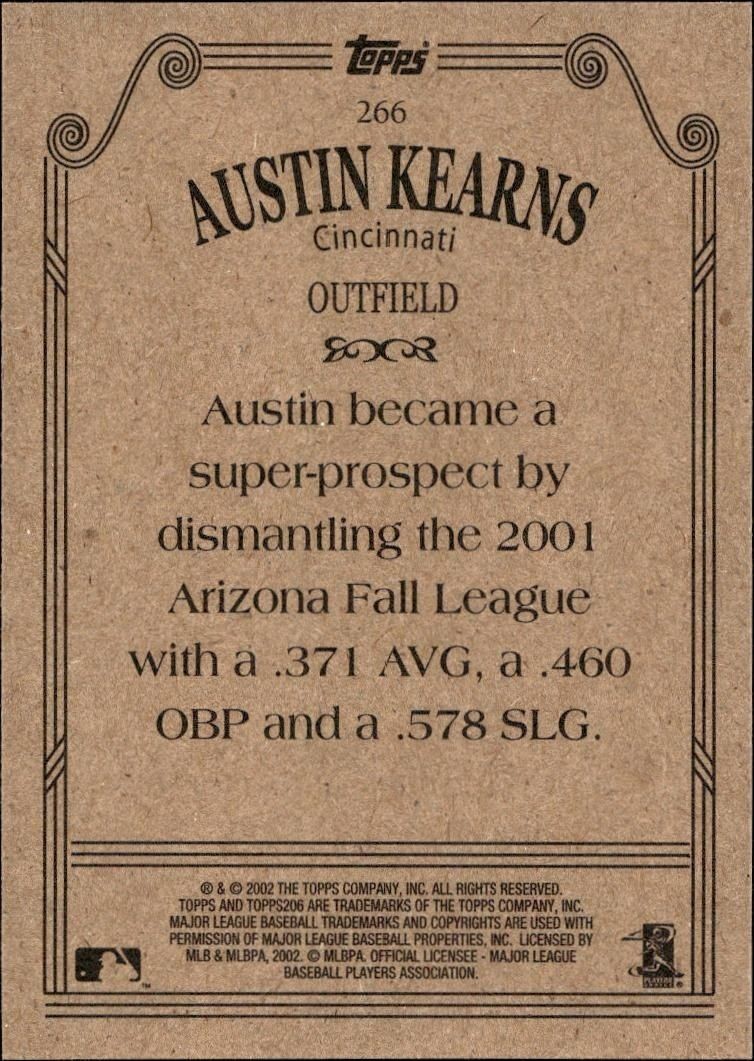 2002 Topps 206 Austin Kearns #266 baseball trading card back