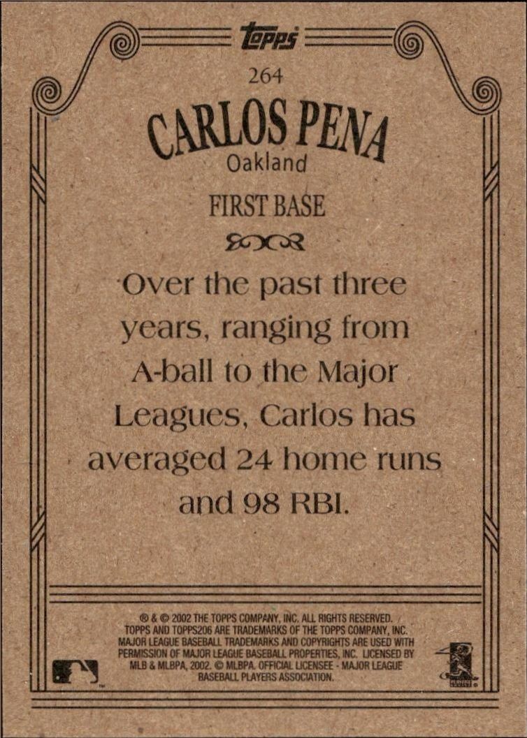 2002 Topps 206 Carlos Pena #264 baseball trading card back