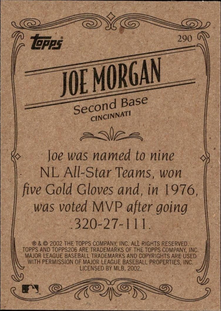 2002 Topps 206 Joe Morgan #290 baseball trading card back