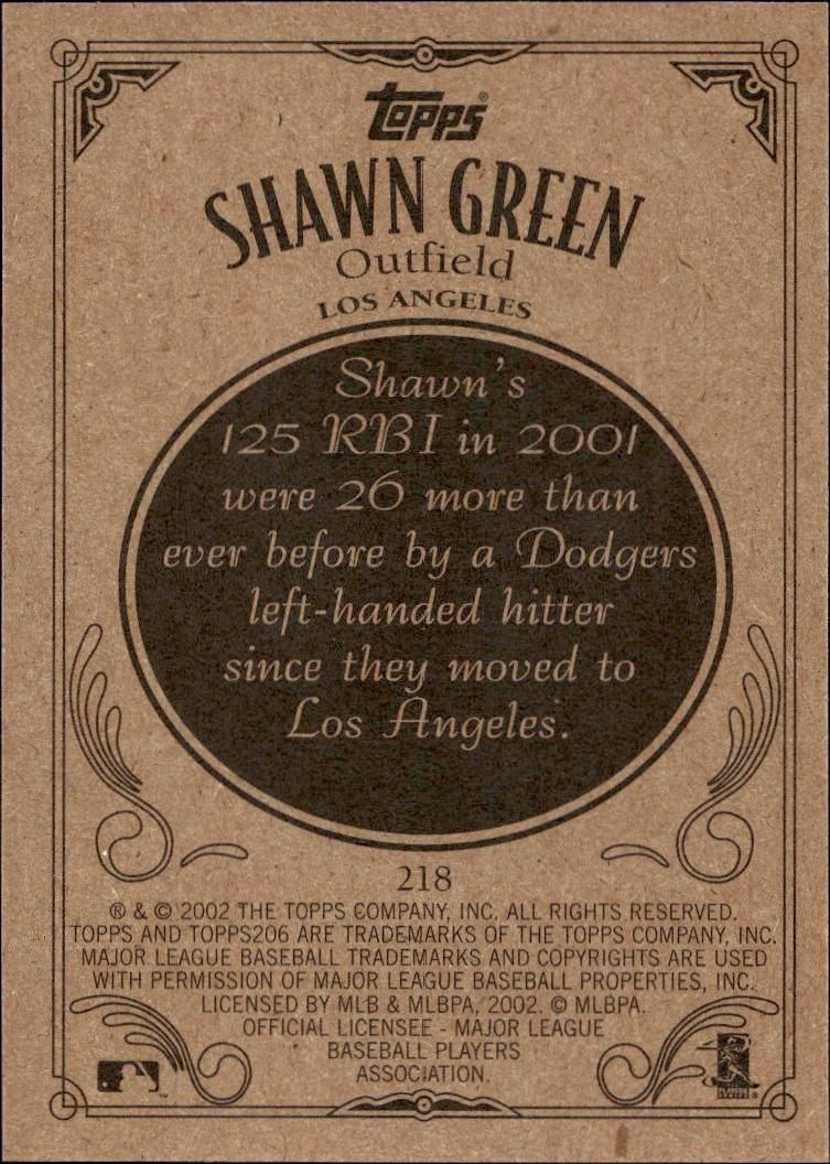 2002 Topps 206 Shawn Green #218 baseball trading card back