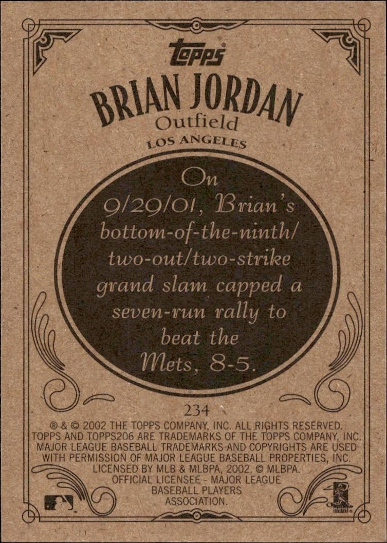 2002 Topps 206 Brian Jordan #234 baseball trading card back
