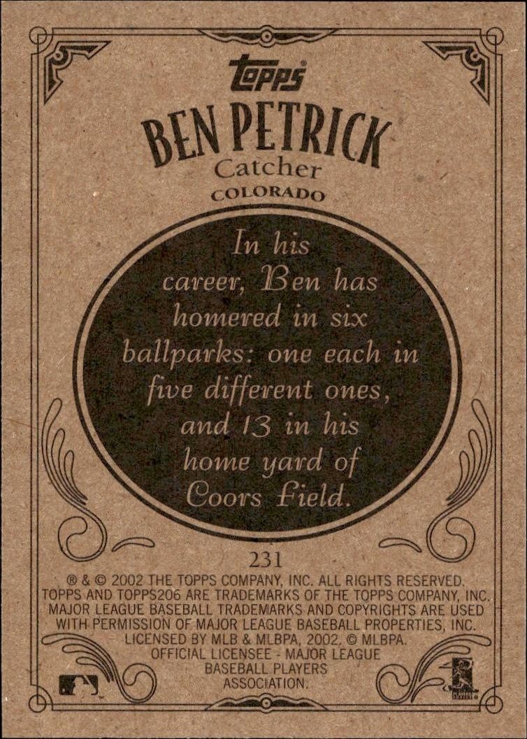 2002 Topps 206 Ben Petrick #231 baseball trading card back