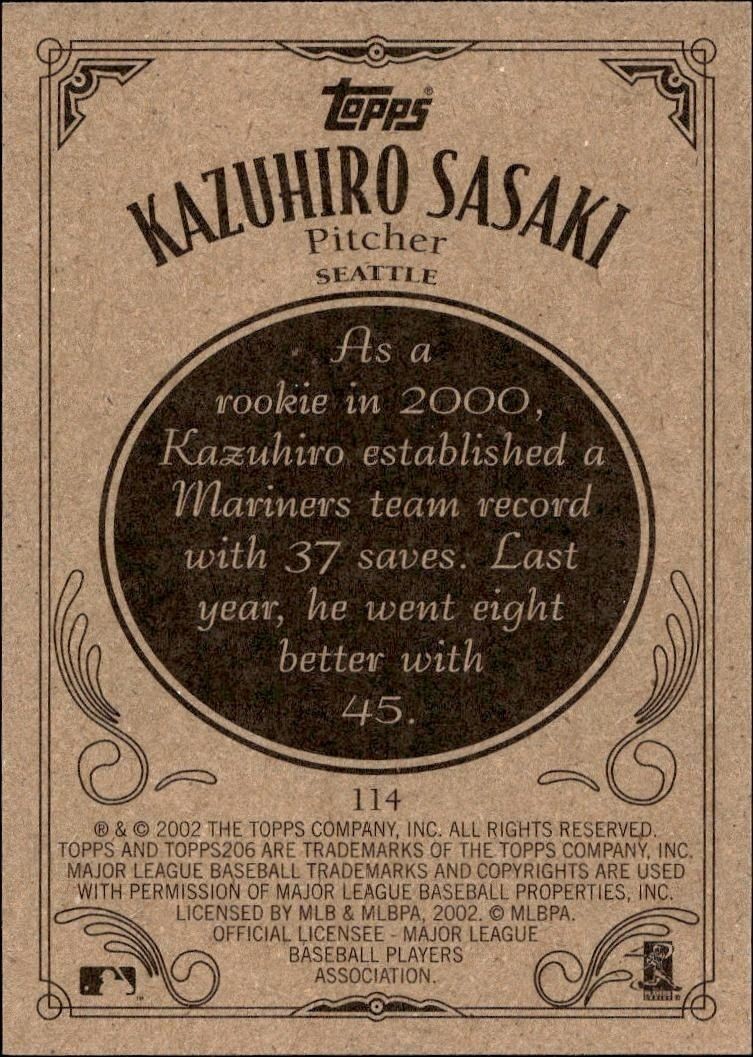 2002 Topps 206 Kazuhiro Sasaki #114 baseball trading card back