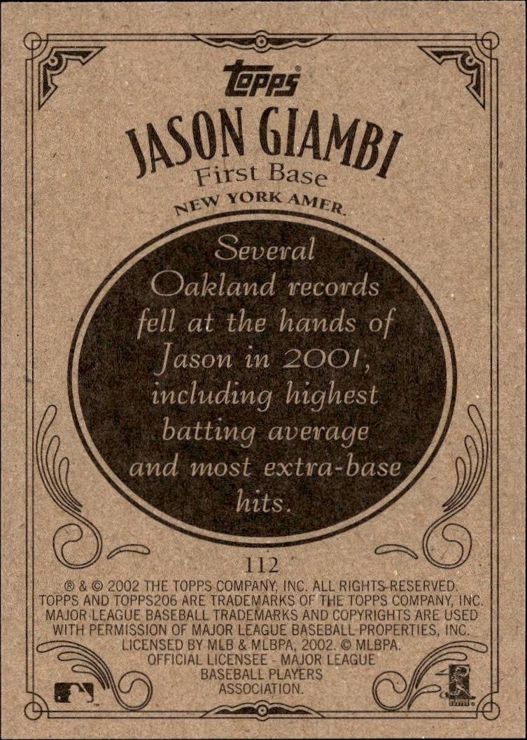2002 Topps 206 Jason Giambi #112 baseball trading card back