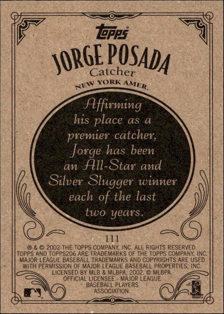 2002 Topps 206 Jorge Posada #111 baseball trading card back