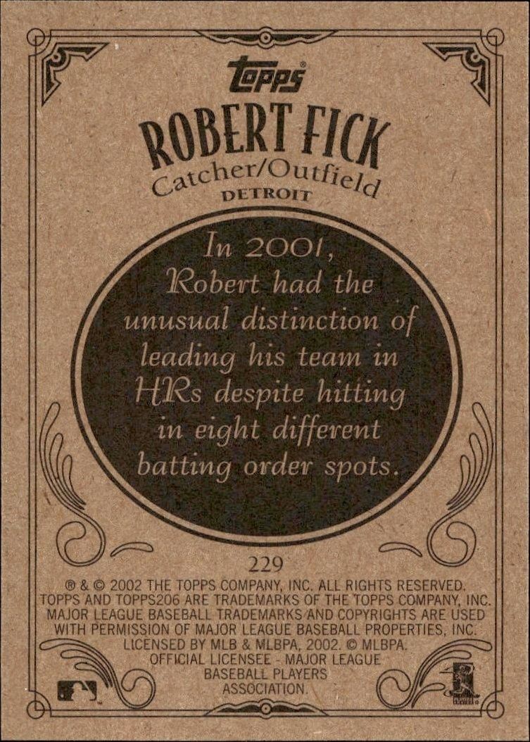 2002 Topps 206 Robert Fick #229 baseball trading card back