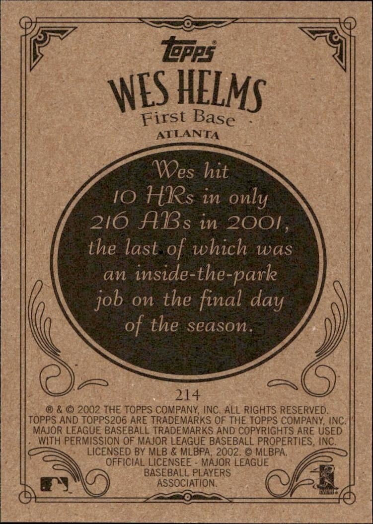 2002 Topps 206 Wes Helms #214 baseball trading card back