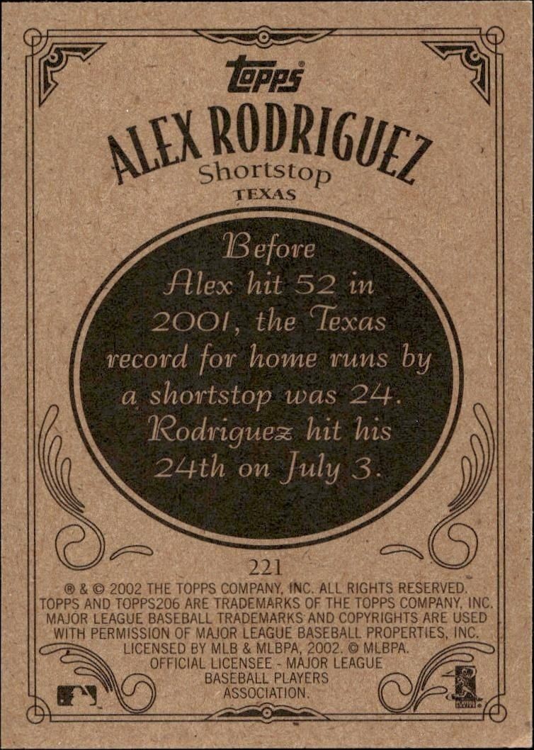 2002 Topps 206 Alex Rodriguez #221 baseball trading card back