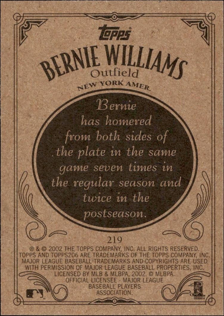 2002 Topps 206 Bernie Williams #219 baseball trading card back