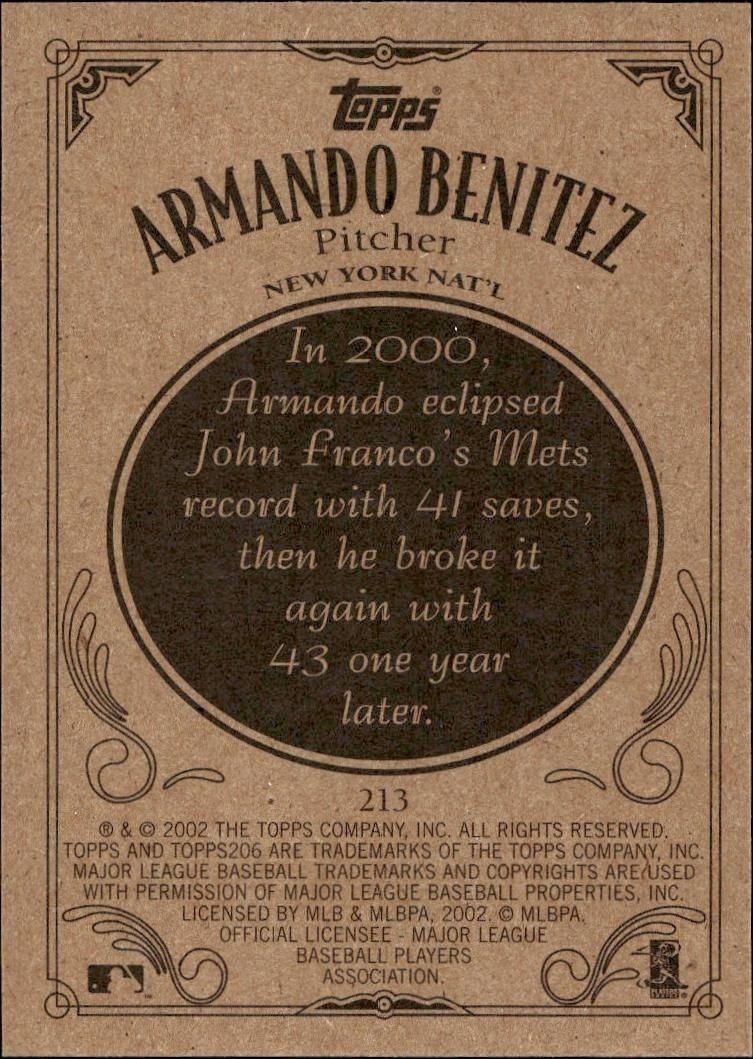 2002 Topps 206 Armando Benitez #213 baseball trading card back